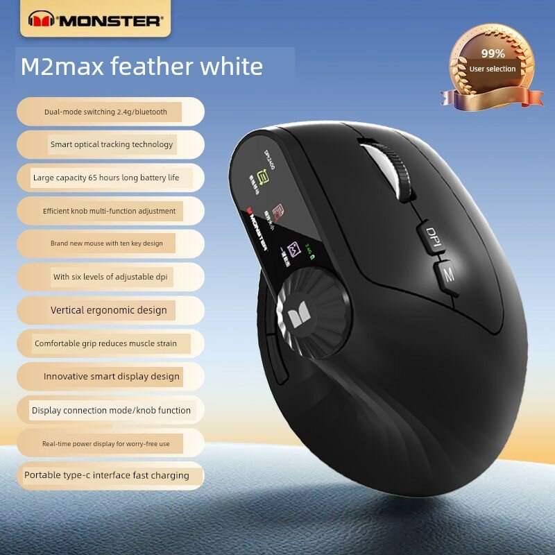 Беспроводная мышь 3-режимная M2MAX Bluetooth и проводная для игр, офиса, ПК и ноутбука — черная