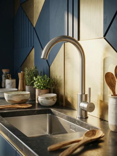 Изображение товара Смеситель для кухни ESKO K4 нержавеющая сталь, поворотный излив