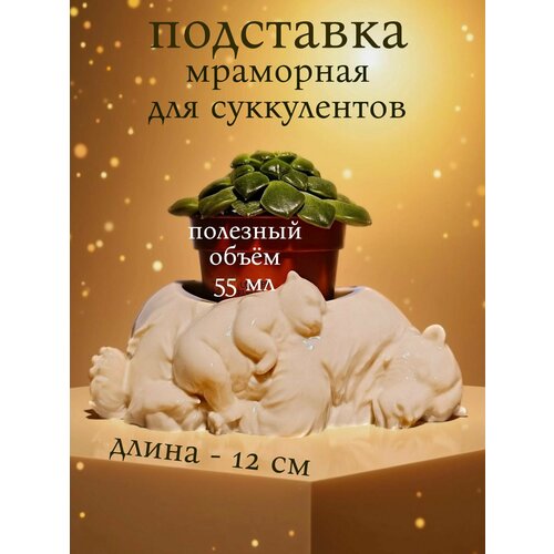 фото Кашпо мраморное для суккулентов, фигурная подставка для мелочей "спящие мишки", 12х8 см, литьевой некрашеный мрамор, лак шкляров д. д.