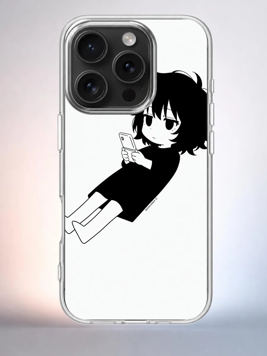 Чехол iPhone 15 Pro Девушка с телефоном силиконовый