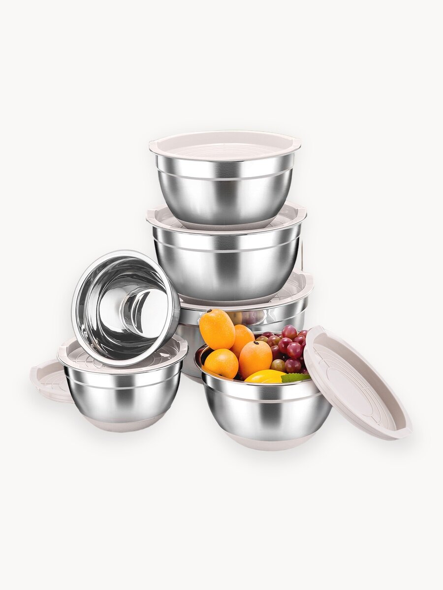Набор мисок с крышками из нержавеющей стали