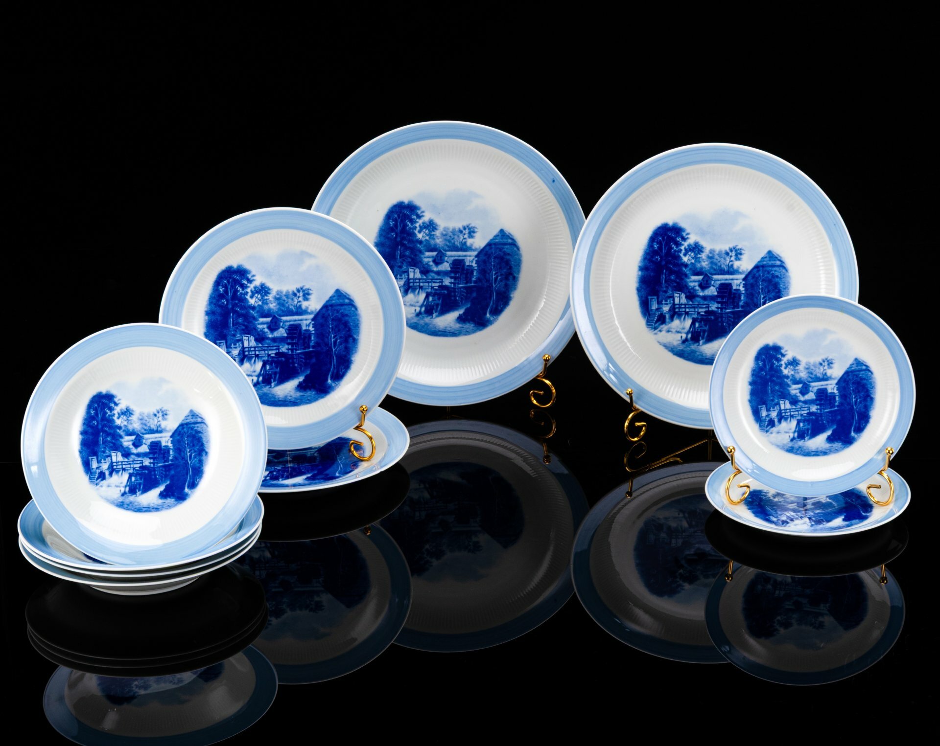 Набор посуды с декором в виде сельского пейзажа (10 предметов), фарфор, деколь