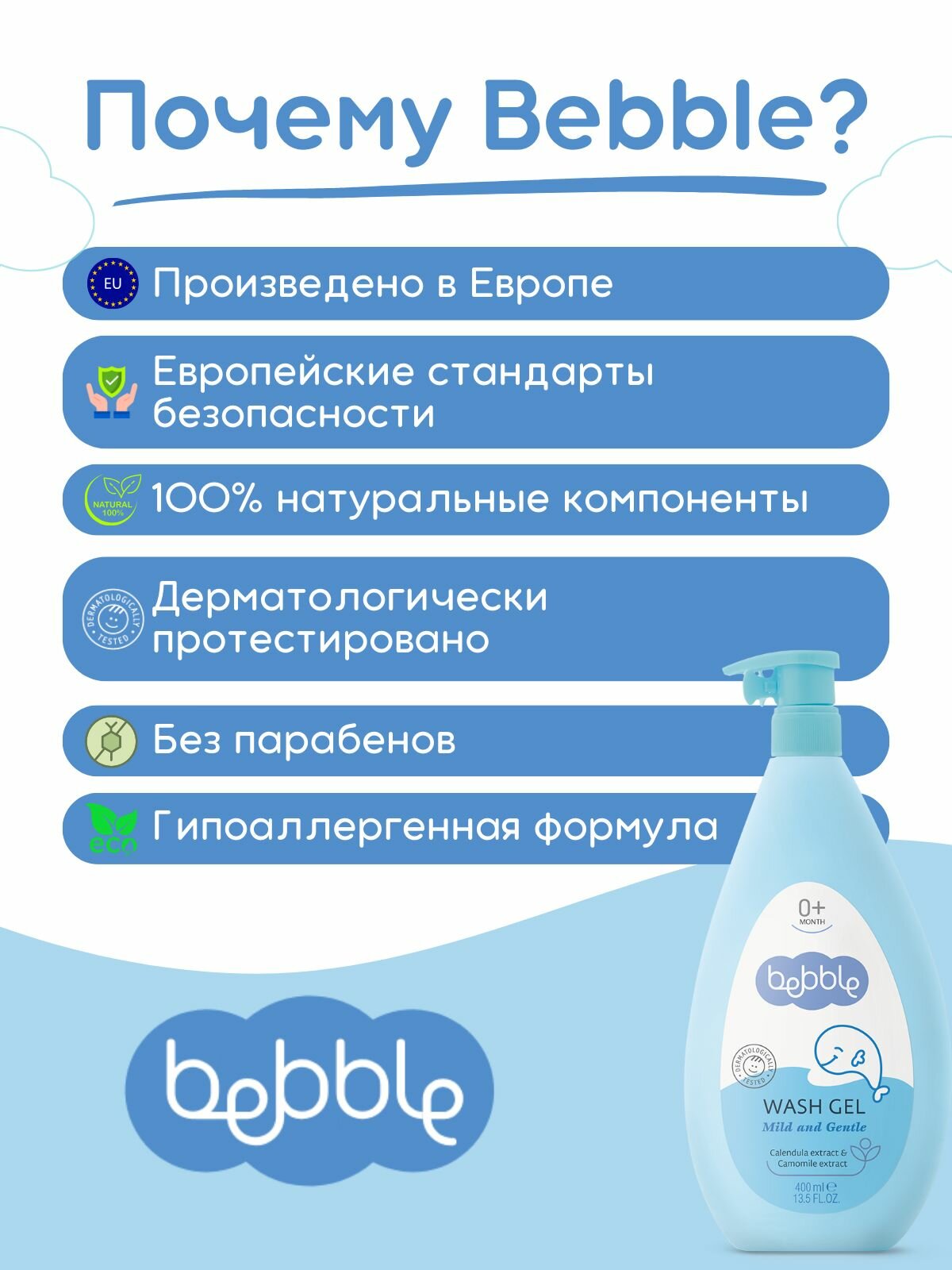 Гель для душа детский для подмывания младенцев Bebble, 400 мл — фото 1