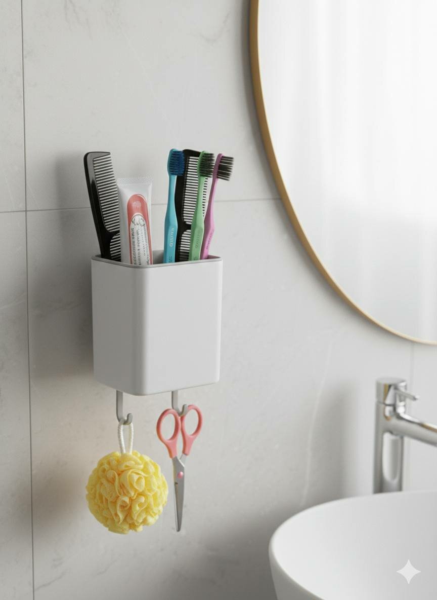 Настенный пластиковый стакан-органайзер для зубной пасты и зубных щеток