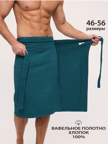 Изображение товара Мужской килт Эколаванда для бани, вафельная ткань, цвет изумрудный, на поясе, в подарок