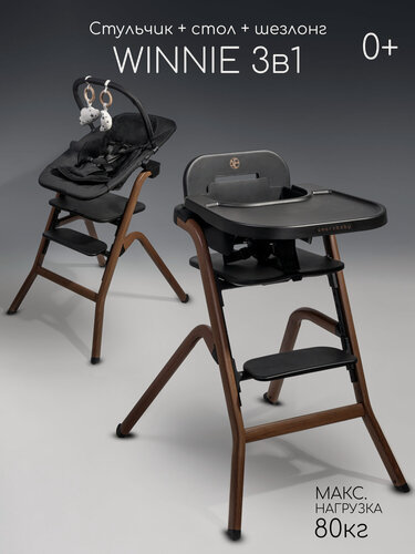 Изображение товара Стульчик для кормления 3 в 1 Amarobaby Winnie, черный