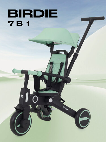 Изображение товара Детский складной трехколесный велосипед с родительской ручкой Rant Birdie Mint