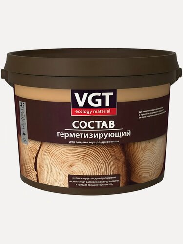 Изображение товара Состав герметизирующий VGT для защиты торцов древесины, бесцветный, 0.9 кг. Защитно-декоративное покрытие для дерева.