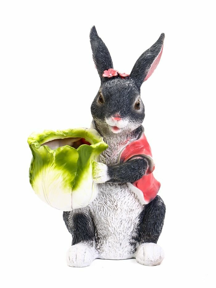 Садовая фигура из полистоуна Зайчик с капустой , 18 17 31 см, с кашпо