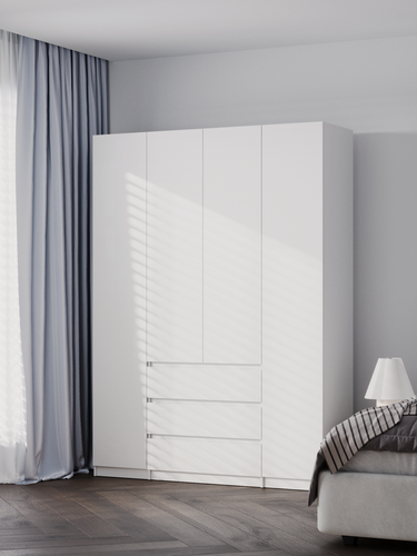 Изображение товара Шкаф для одежды Нонтон Грандис, 160x50x220 см, 3 ящика и 9 полок, белый