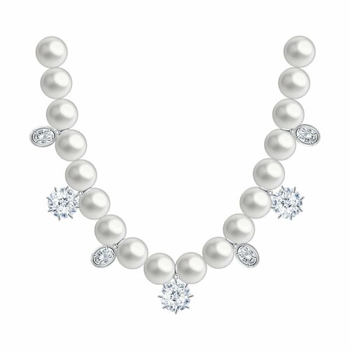 фото Колье diamant online, серебро, 925 проба, родирование, жемчуг, фианит, длина 45 см., белый