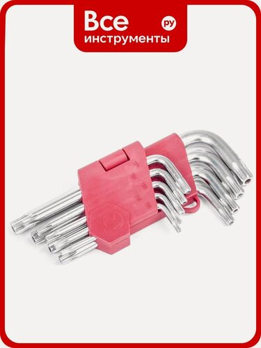Изображение товара Набор, Г-образных, Г-образных ключей INTERTOOL TORX с отверстием 9шт, Т, Cr-V HT-0604, применяются