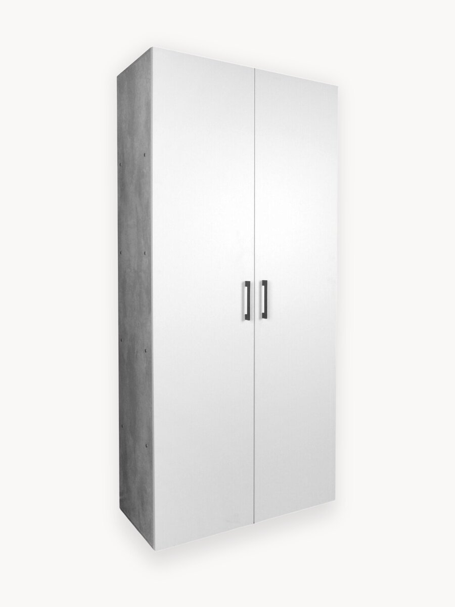 Шкаф двухдверный 205x90x48, Цемент/белый, 4 полки, штанга для одежды