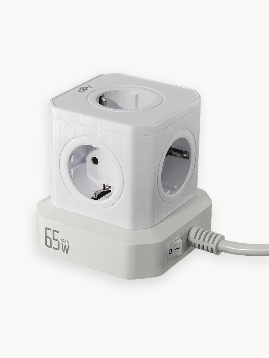 Сетевой фильтр с технологией GAN, AGNI, 5 розетки + 2 USB / 3 TYPE-C быстрая зарядка 65 W, кабель 2м