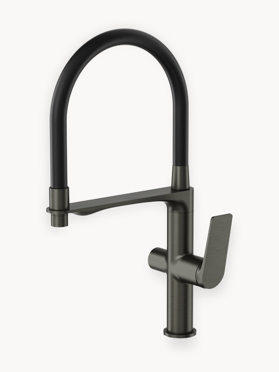 Смеситель кухонный Tokito TOK-MIT-1012GM, гибкий излив, фильтр для воды, латунь, чёрный