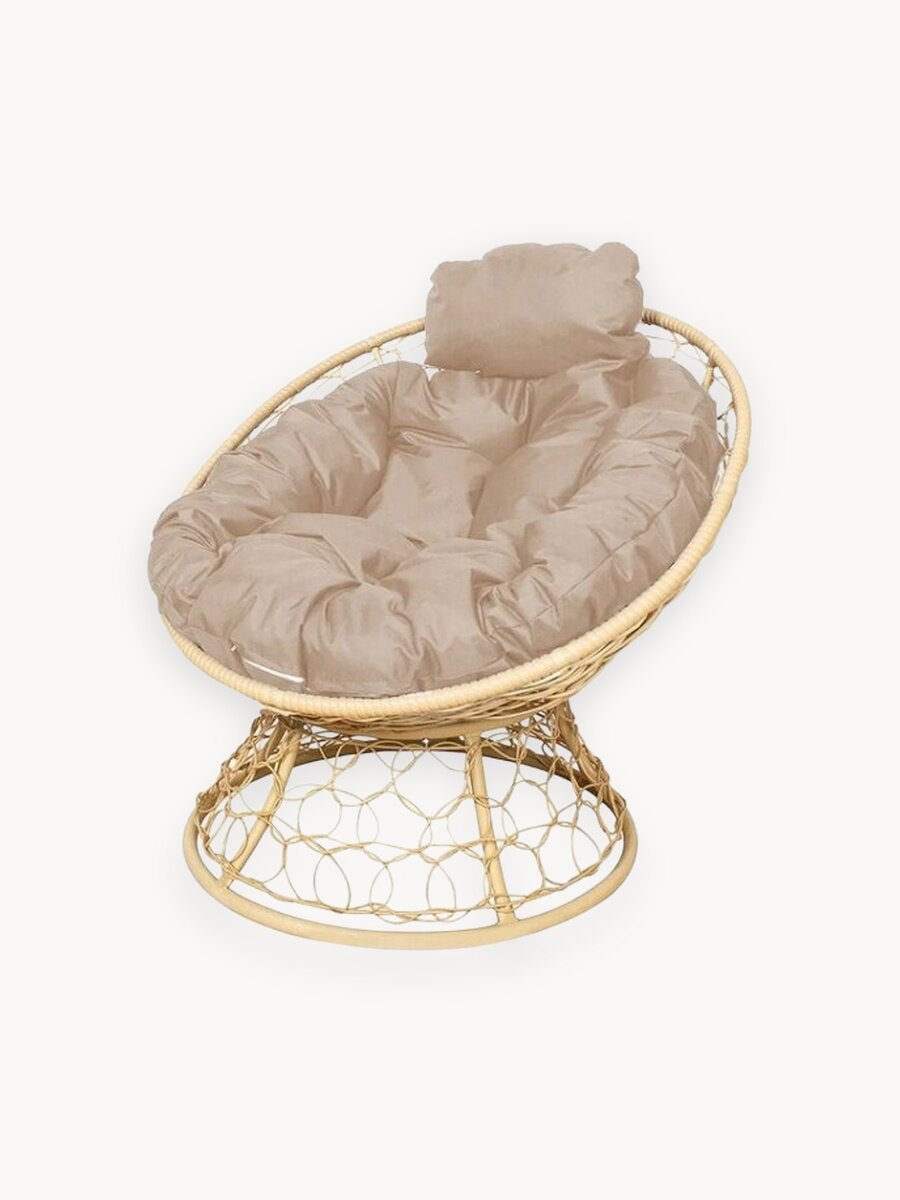 Кресло папасан мини с ротангом M-group бежевое, бежевая подушка