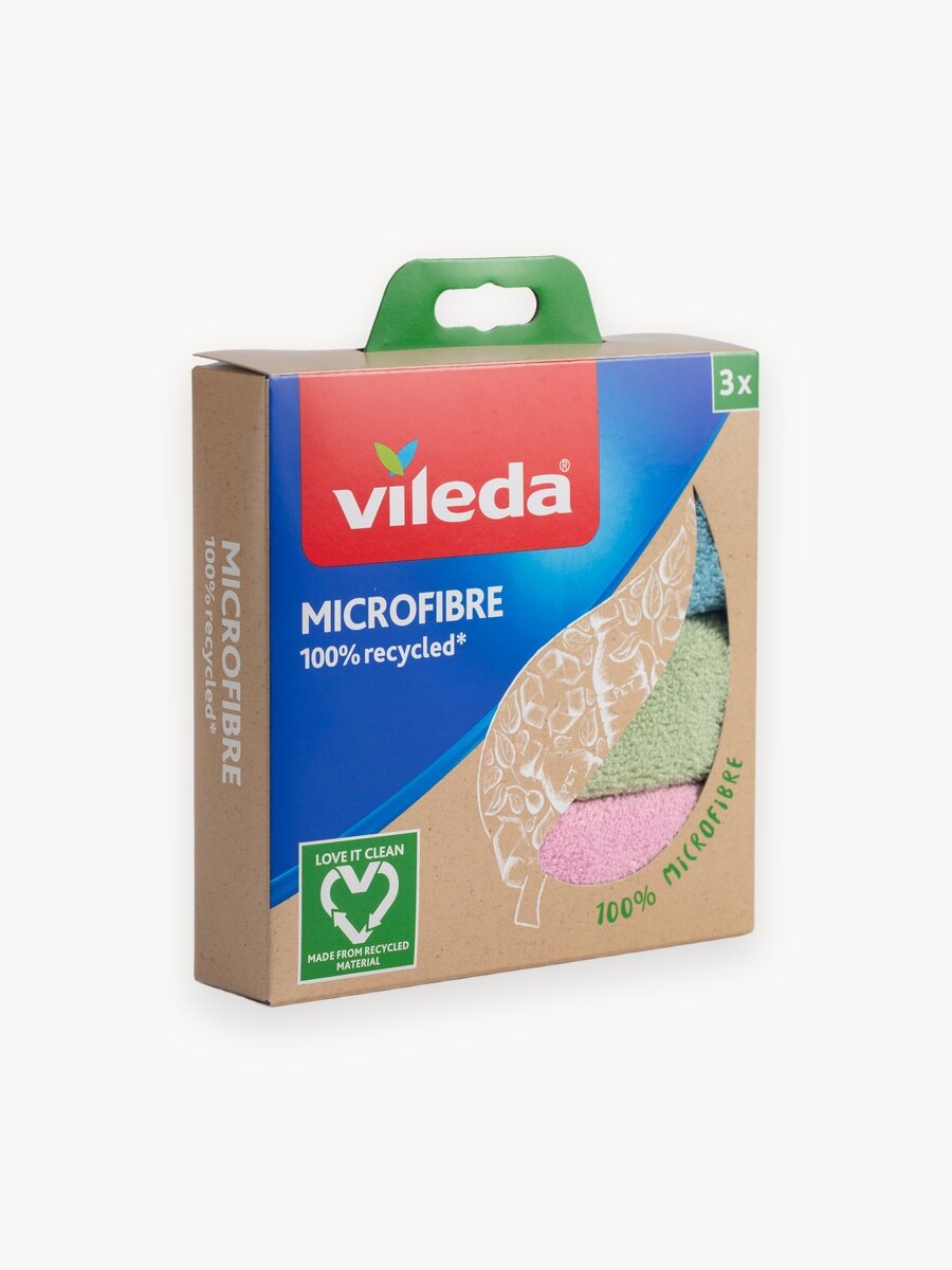 Салфетки для уборки из микрофибры "Эко" VILEDA, 1 уп/3 шт, цветные