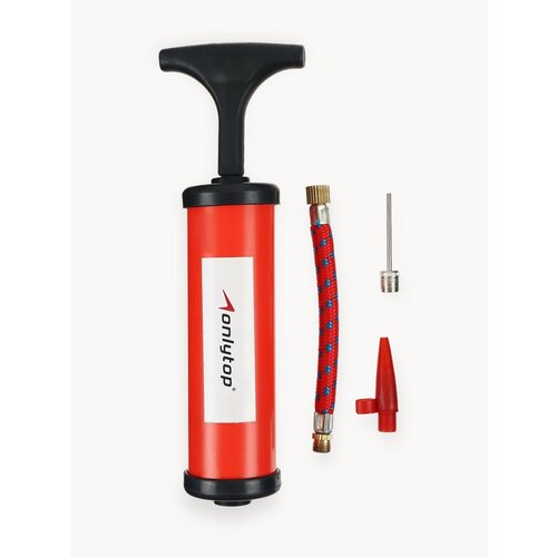 Насос для мячей ONLYTOP, ручной, длина 17 см, 2 насадки, шнур, цвета микс