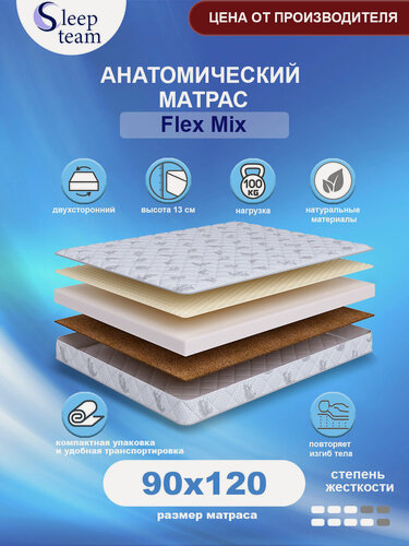 Изображение товара Матрас детский SleepTeam Flex Mix 90х120, высота 13 см, беспружинный с массажным эффектом, односпальный