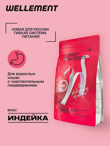 Изображение товара Беззерновой сухой корм холистик Wellement для взрослых кошек с индейкой, 1,5 кг