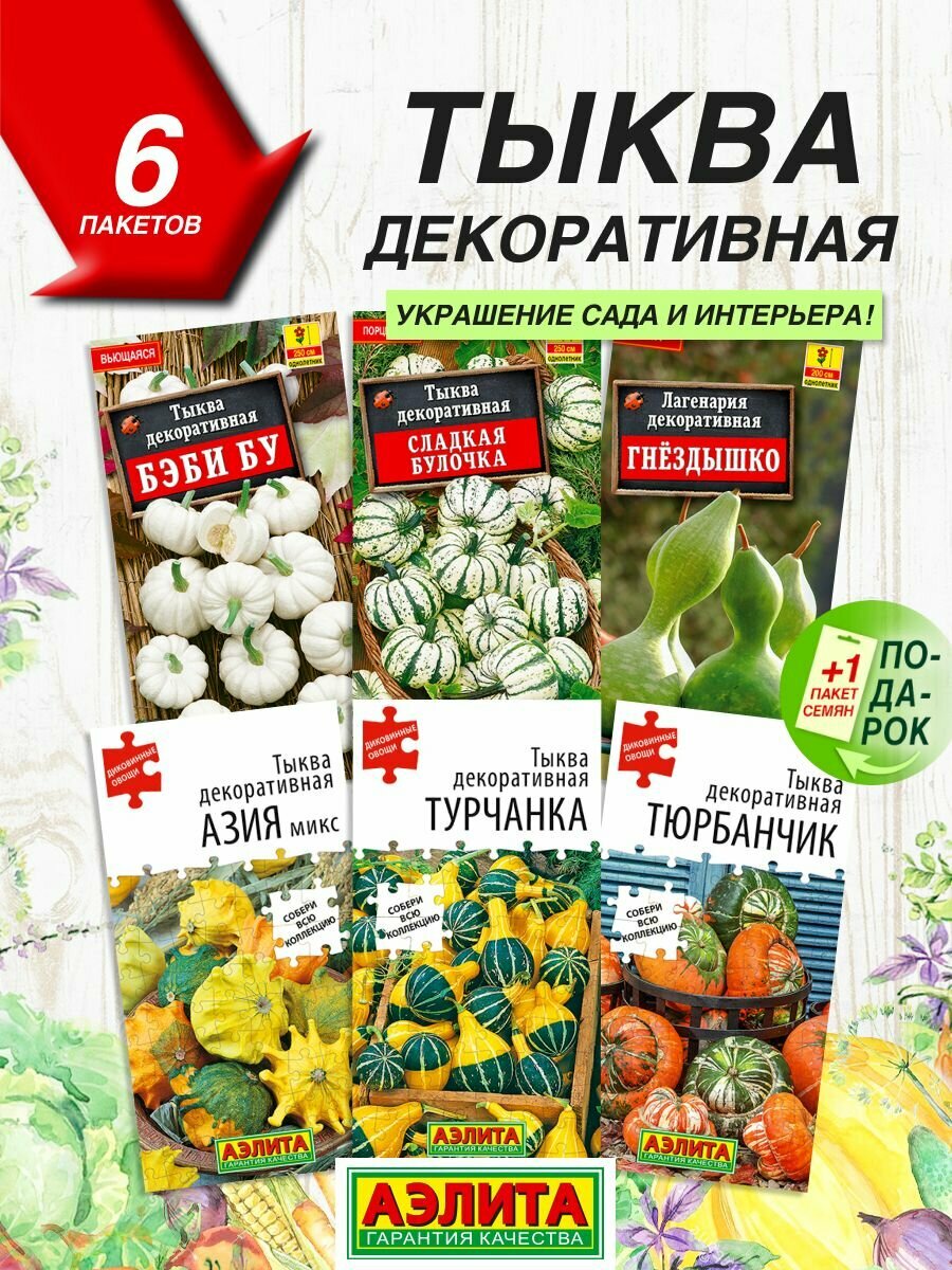 Семена Аэлита Тыква декоративная 6 сортов / Семена Тыквы декоративной