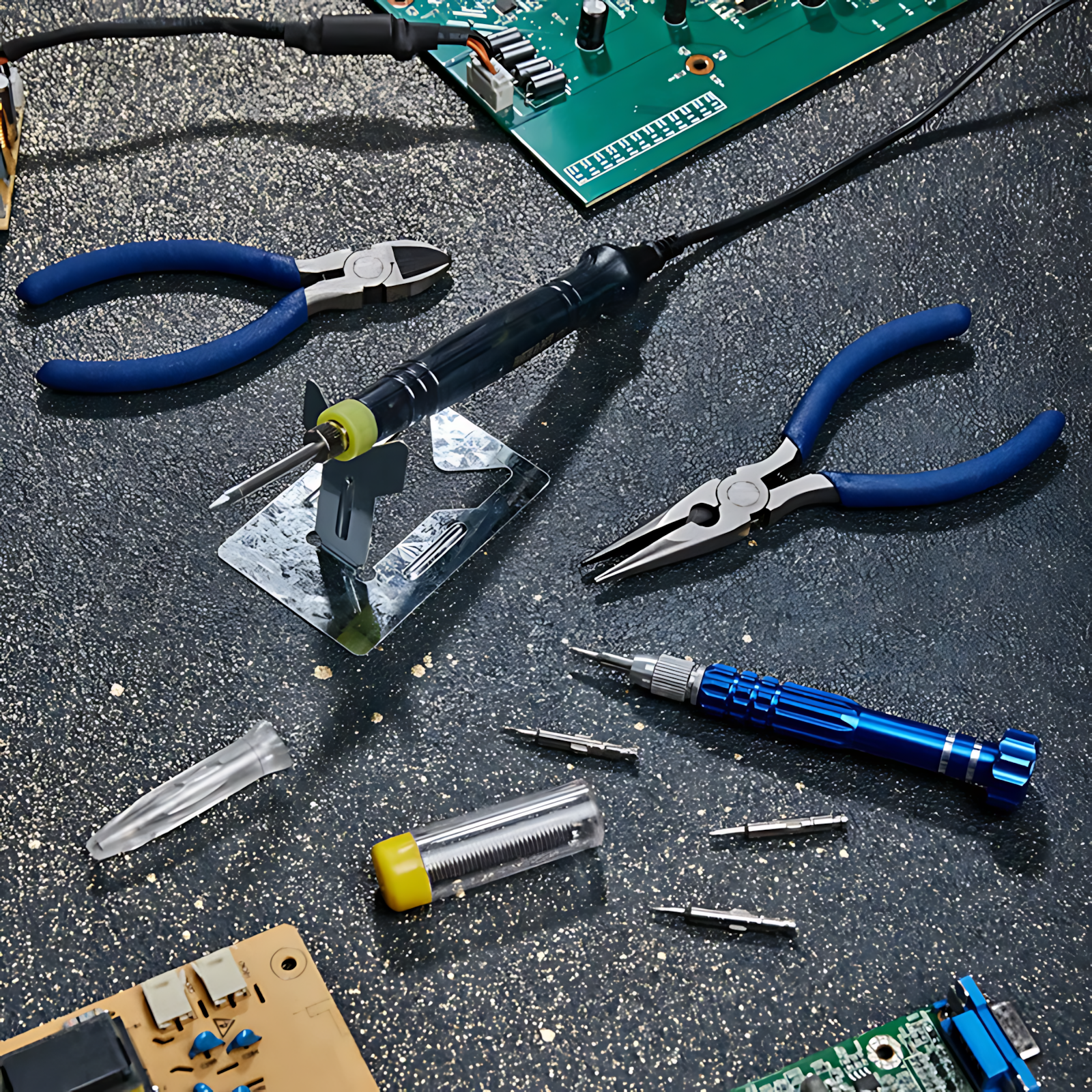 Набор для пайки: USB паяльник 8 Вт кусачки тонкогубцы подставка припой отвертка REXANT