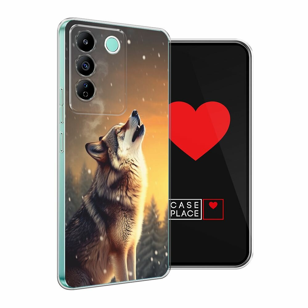 Силиконовый чехол на Vivo T2 4G / Виво Т2 4G с принтом "Воющий волк" — фото 1