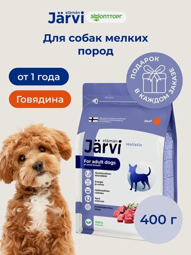 Изображение товара Сухой корм Jarvi полнорационный для взрослых собак мелких пород с говядиной, 400 г