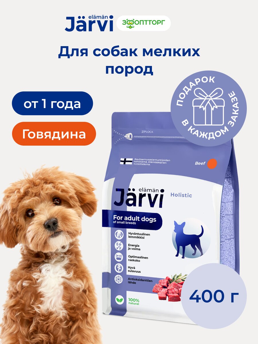 Сухой корм Jarvi полнорационный для взрослых собак мелких пород, Говядина 400 г