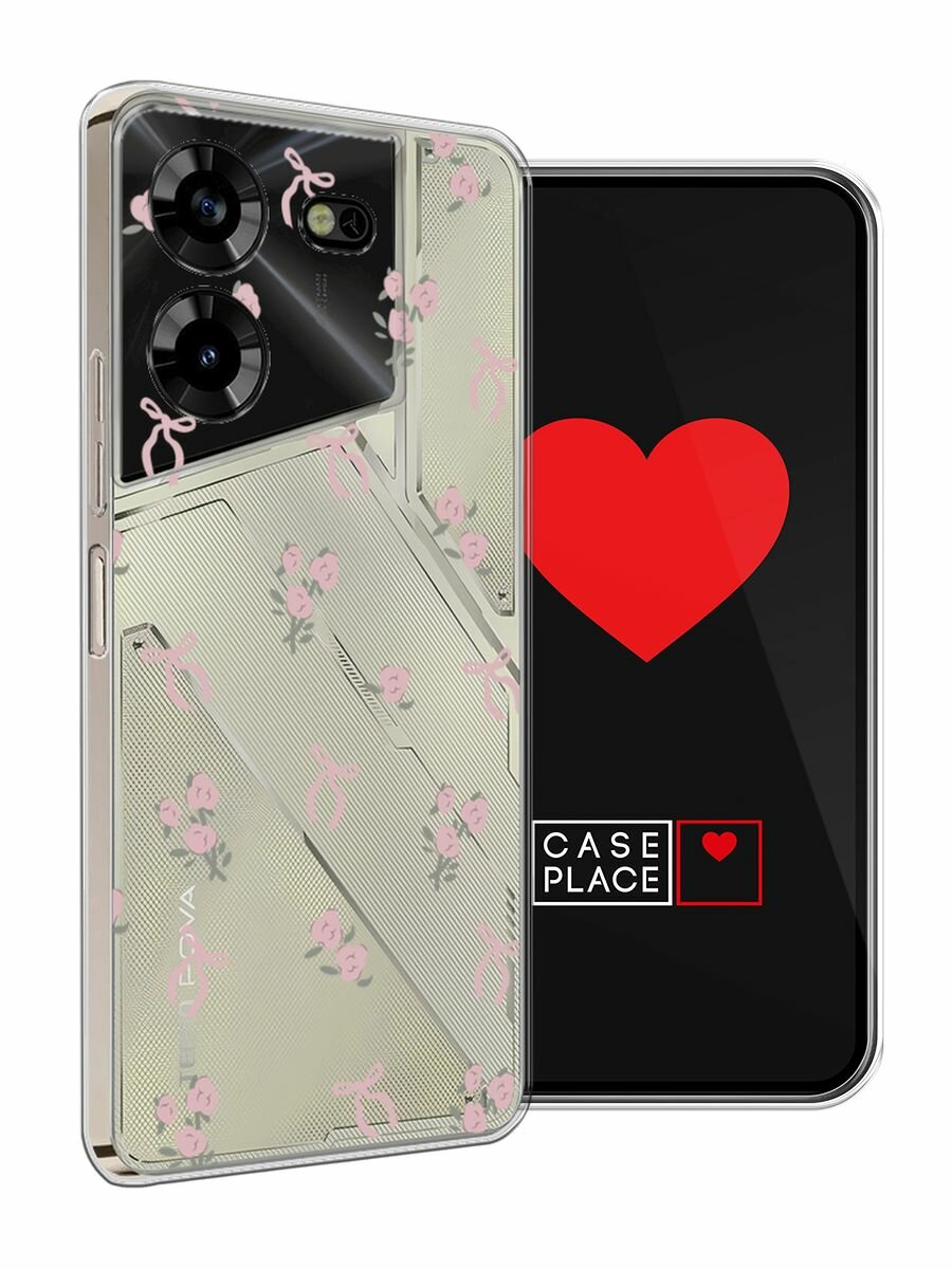 Чехол на Tecno Pova 5 / Техно Пова 5 с принтом "Розы и ленточки", прозрачный — фото 1