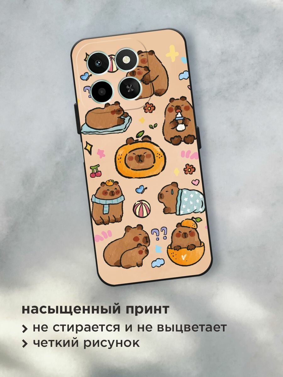 Черный матовый чехол на Honor X6c / Хонор X6c с принтом "Капибары рисунок" — фото 1