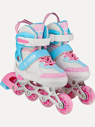 Изображение товара Роликовые коньки 2в1 с лезвием раздвижные (ролики, коньки) сияние бело-голубой (размер 29-32) арт. КР-0106