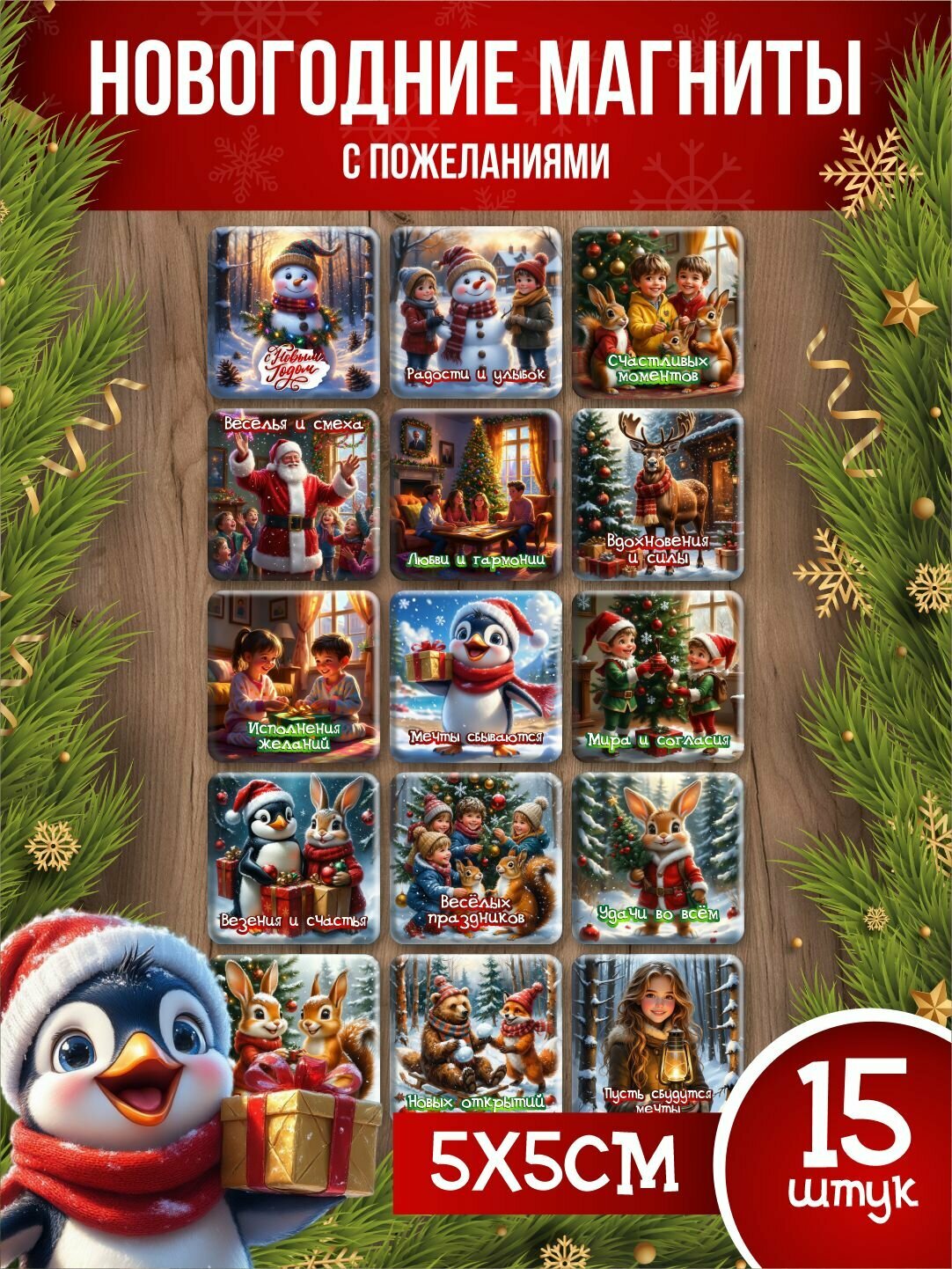 Набор новогодних магнитов "Год Лошади 2026" 15 шт подарок на Новый год