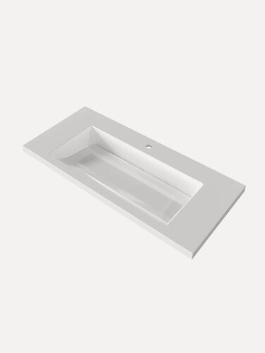 Изображение товара Мебельная раковина Stella Polar Луиза 100 накладная, из искусственного мрамора, белая, глянцевая, раковина для ванной, прямоугольная, со скрытым сливом