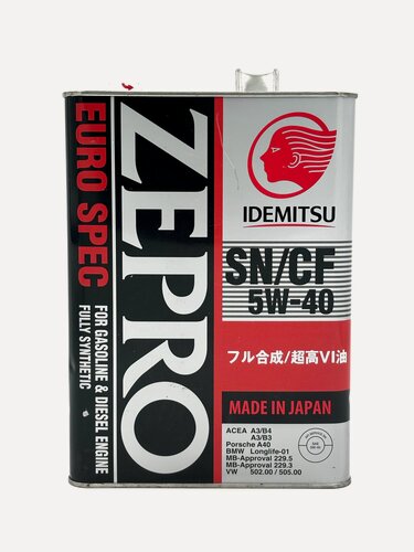 Изображение товара Масло моторное Idemitsu Zepro Euro Spec 5W-40 SN/CF, 4 литра