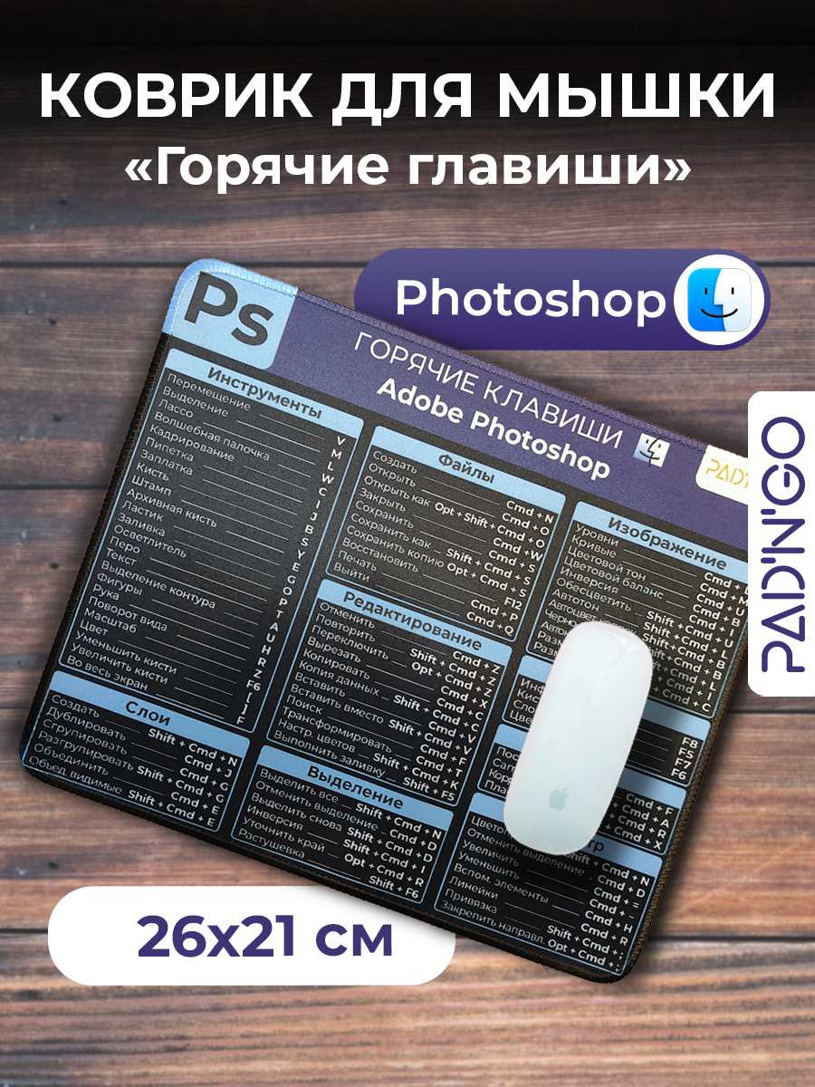 Коврик для мышки игровой, 260*210*2 мм, Горячие клавиши Photoshop для MacOS