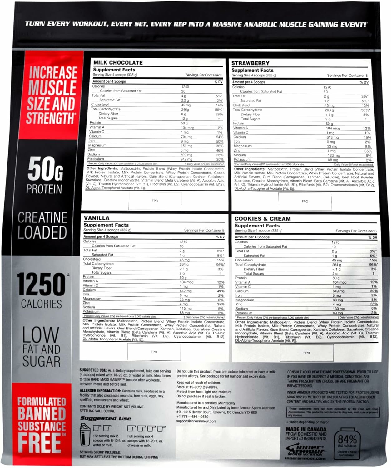 Гейнер от Inner Armour Hard Mass Gainer (6 lbs, Cookies & Cream)2,72 кг. — фото 1