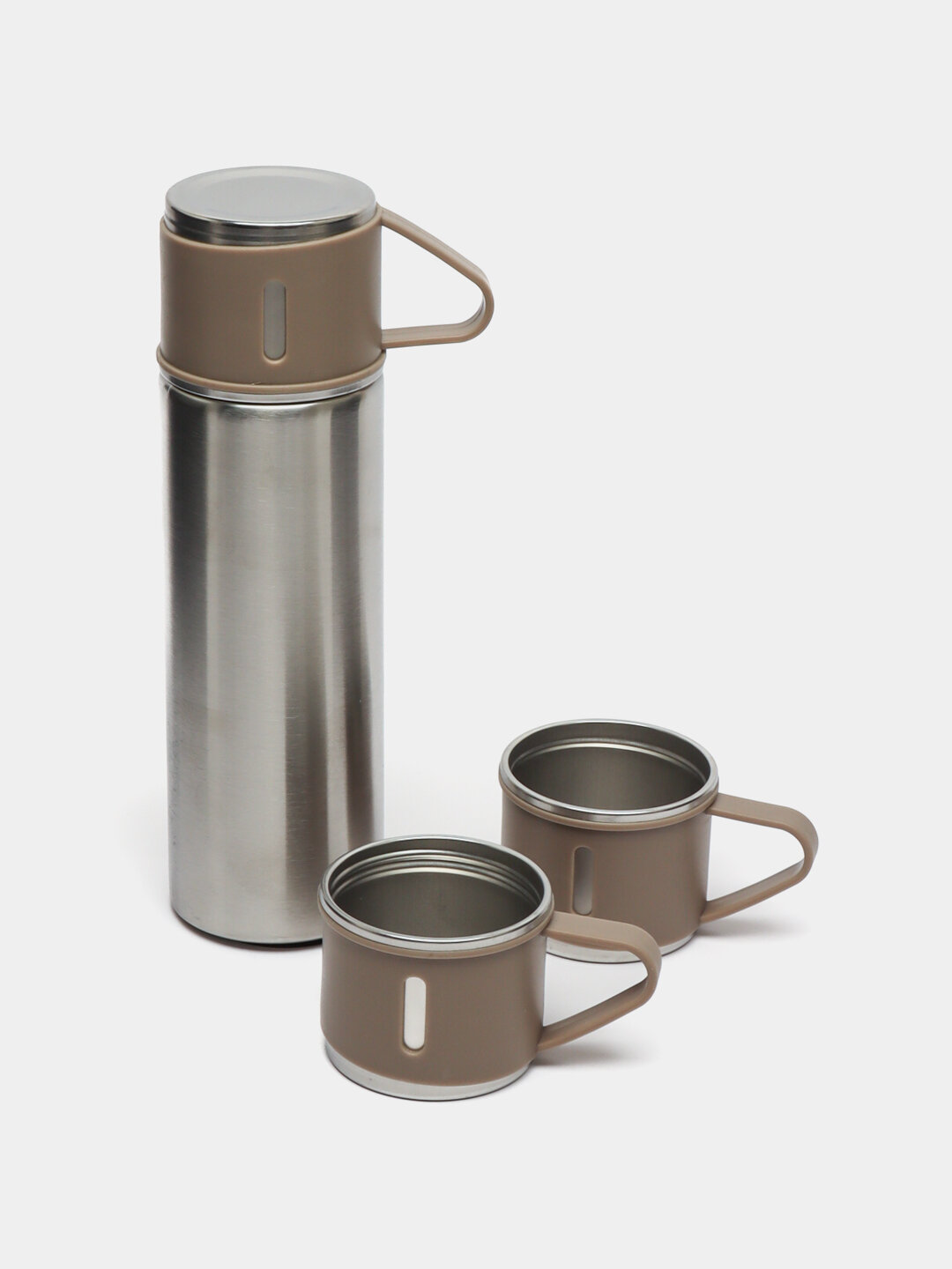 Термос, 3 стакана и подарочный набор, 500 мл - Серебряный