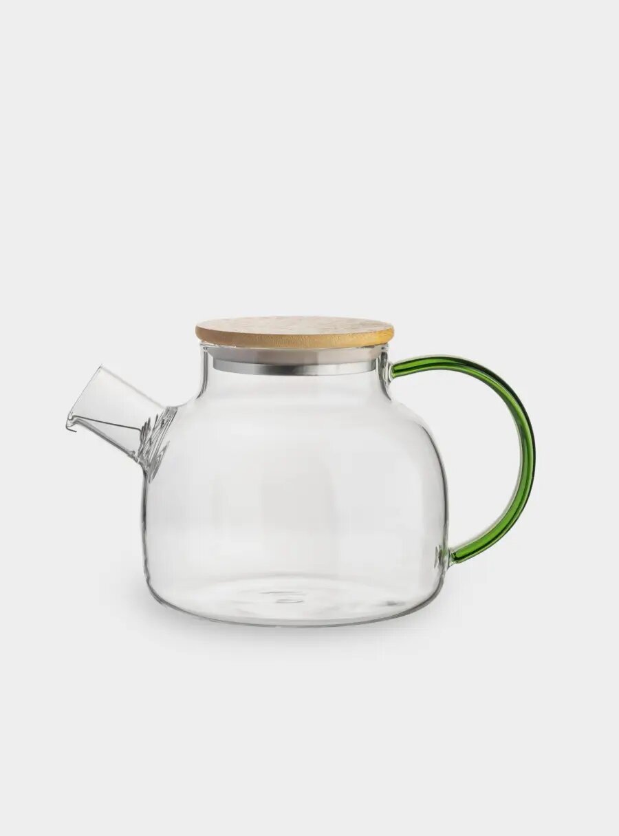 Чайник заварочный, 1 л, стекло Б/дерево, зеленая ручка, Branch