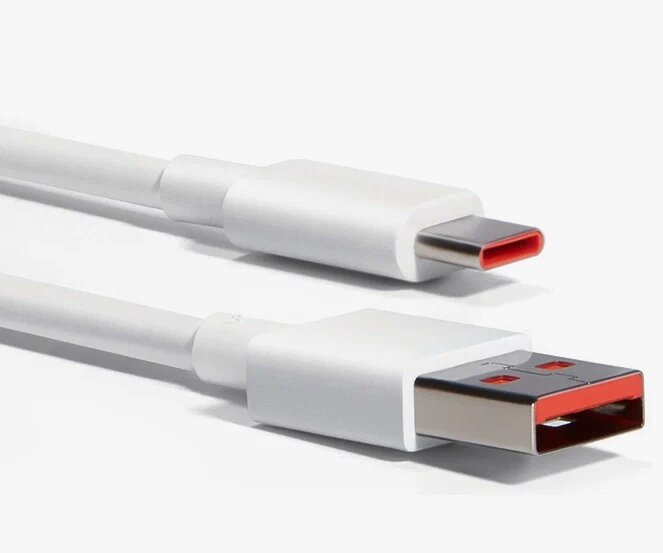 Кабель для телефона, для Xiaomi, USB A-Type С, 6А, 1м, белый, быстрая зарядка — фото 1