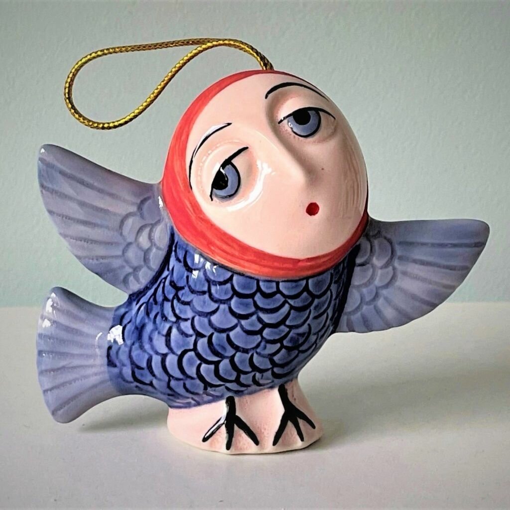 Фаянсовая ёлочная игрушка Сирин