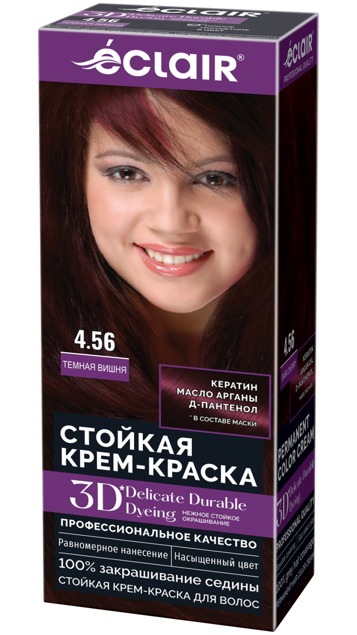 Крем-краска ECLAIR 4.56 3D "Темная вышня ", с пантенолом, 100 мл