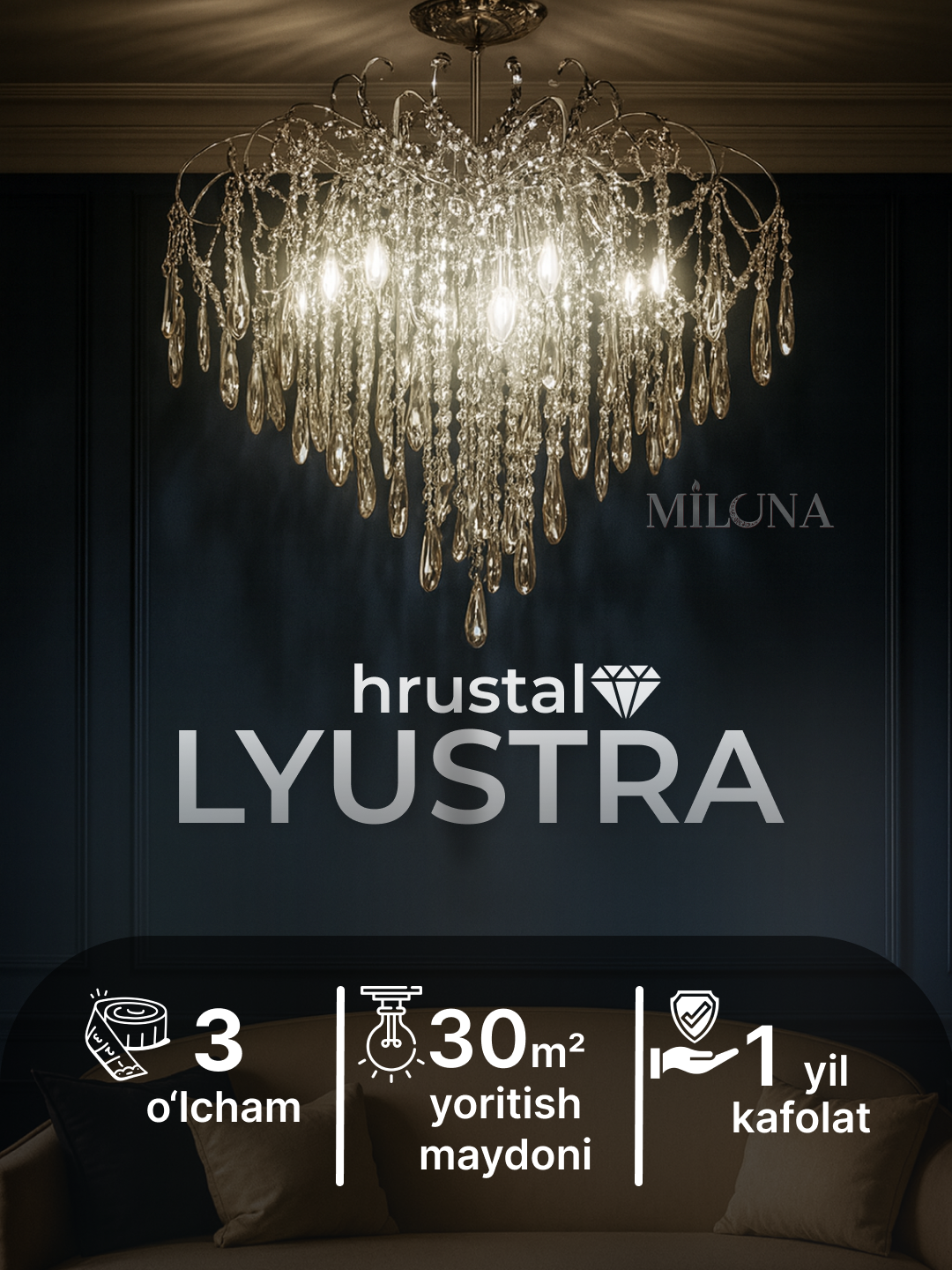 Люстра хрустальная, потолочная, 3 размера, 5 цветов, в спальню, гостиную, прихожую, кухню 9 плафонов, Серебряный