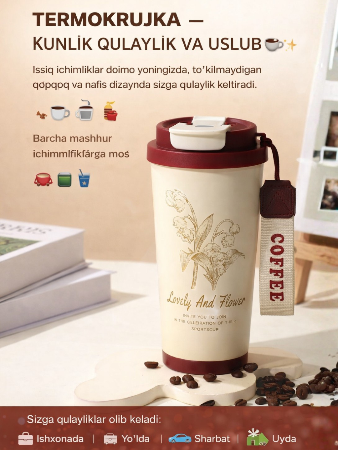 Термокружка для кофе и других напитков, сохраняет тепло, с закрывающейся крышкой, 500 мл