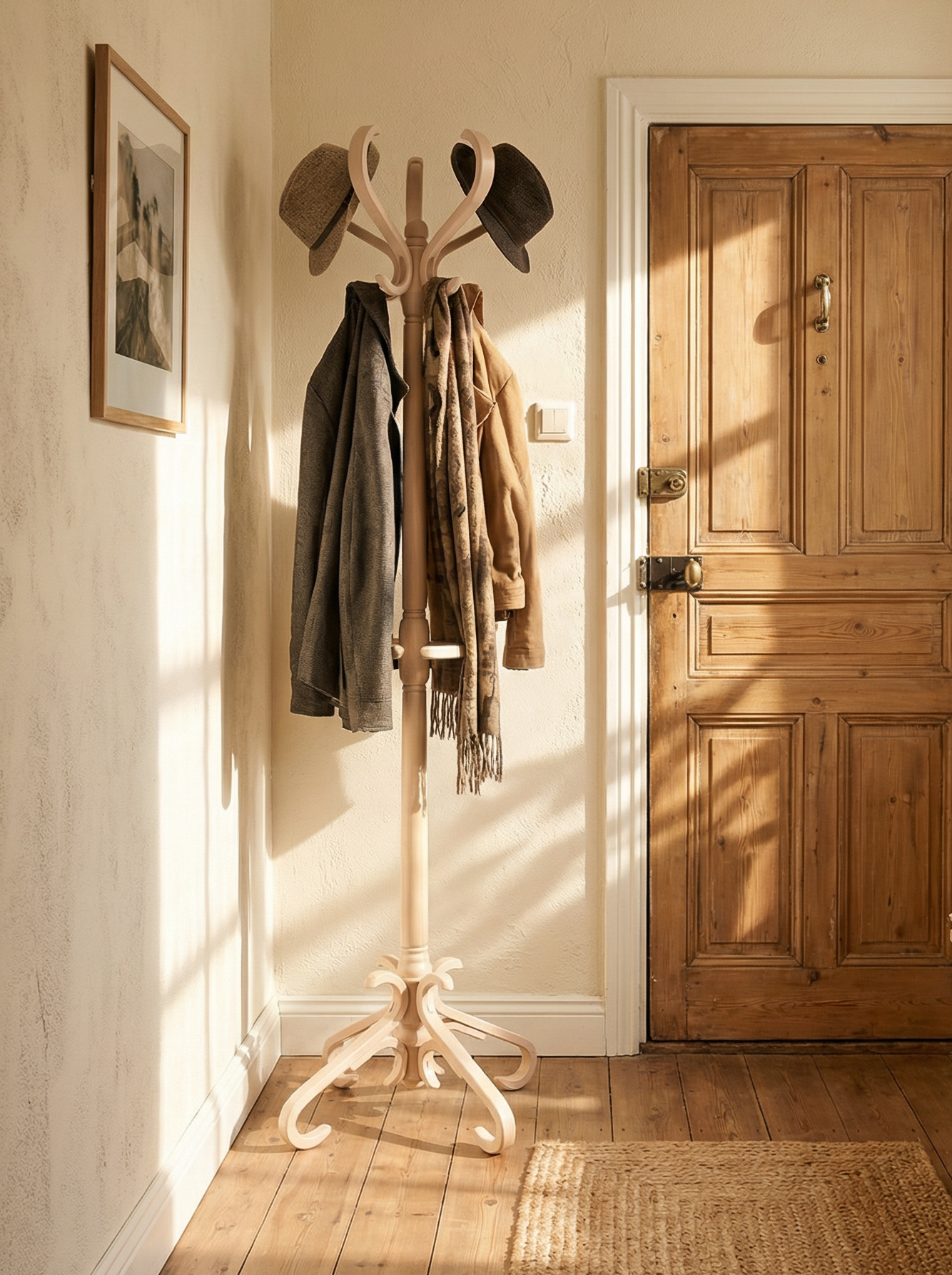 Вешалка напольная IFERS для верхней одежды деревянная В 10Н цвет белый ясень