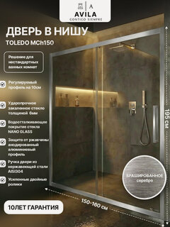 Изображение товара Душевая дверь AVILA premium в нишу, закаленное стекло 6 мм Nano Glass, 150х195 см, двери для душевой