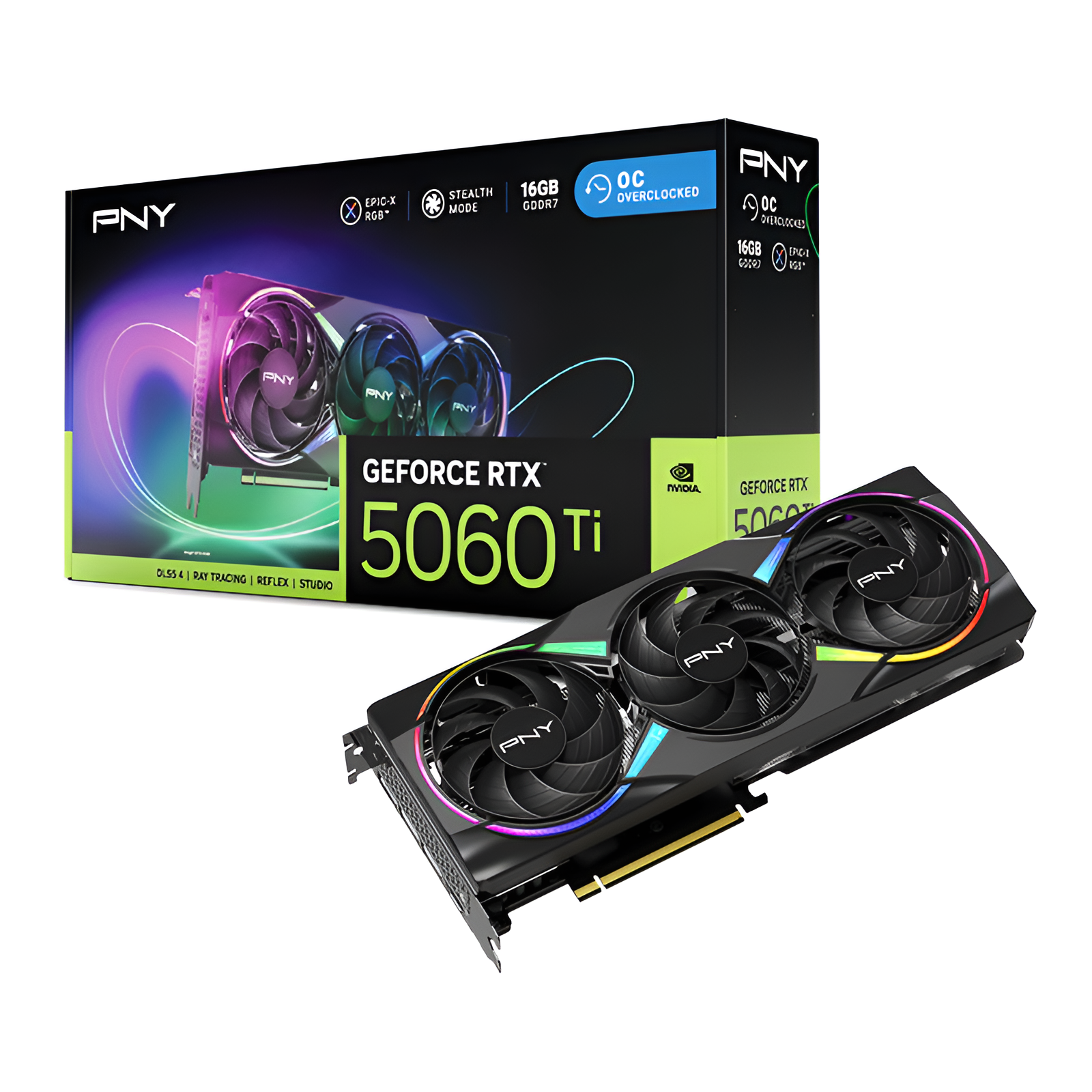Видеокарта GeForce RTX 5060 Ti PNY OC 16GB GDDR7 128bit, 3xDP, HDMI, PCI-E, поддержка DirectX 12