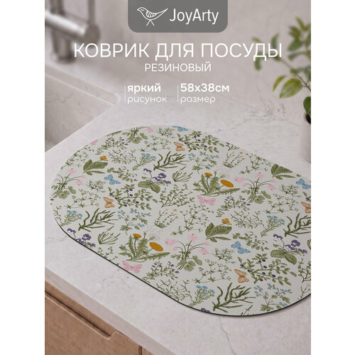 фото Коврик для сушки посуды впитывающий для кухни joyarty "полевой гербарий" овальный 58x38 см