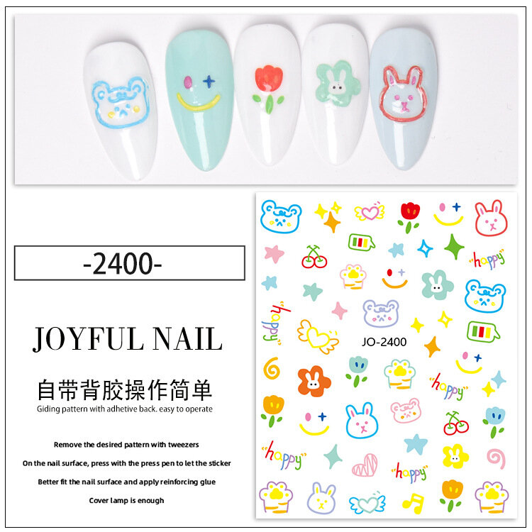 Граффити-декали для ногтей с мультяшным котиком - Милые животные - JOY-2400