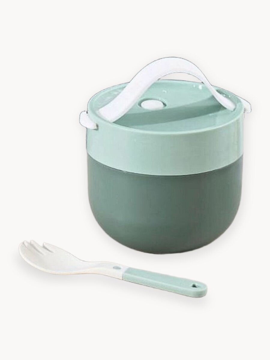 Ланч-бокс герметичный для супа , каши, салата (зеленый) с ложкой в комплекте